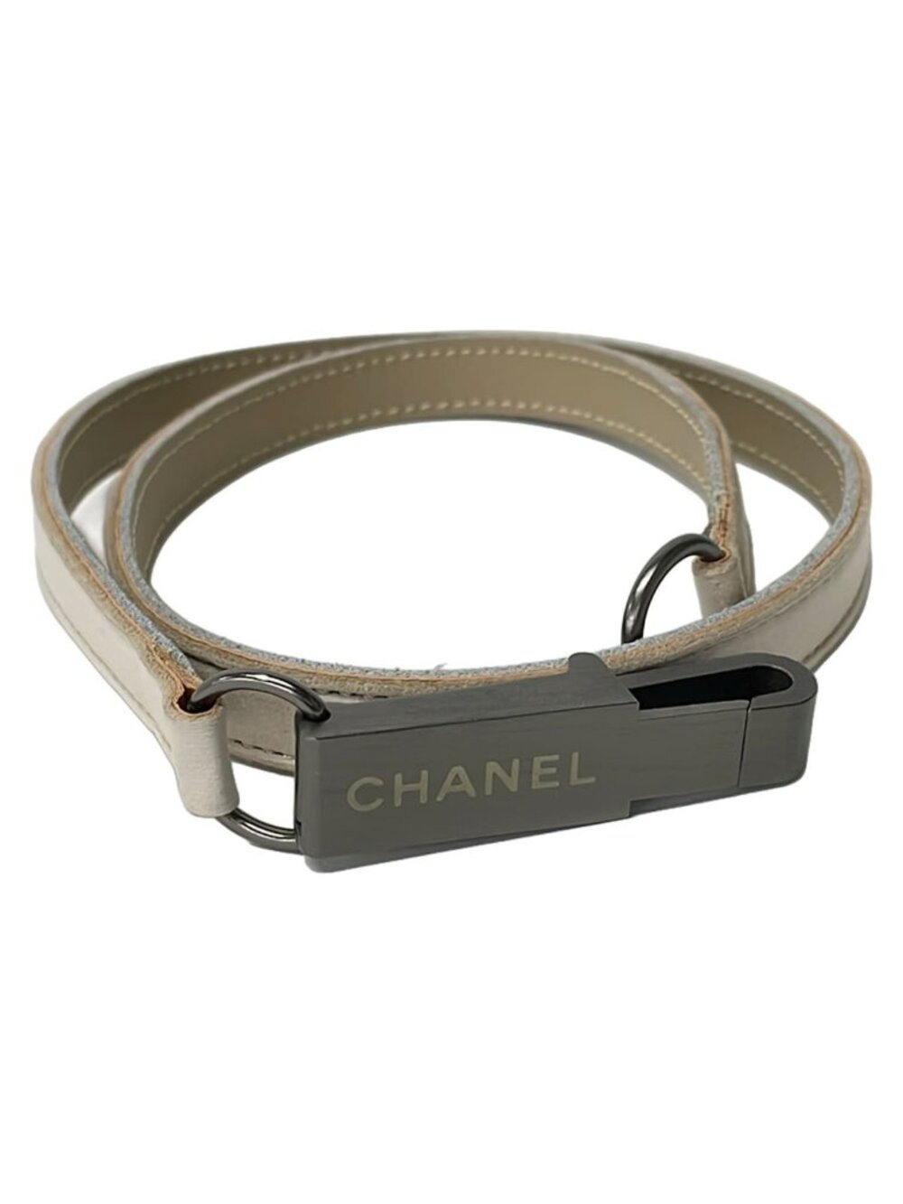 Chanel Belt Beige Silver Leather